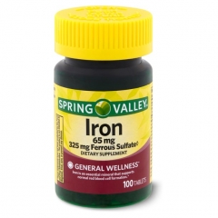 Viên uống bổ sung sắt Spring Valley Iron 65mg 100 viên