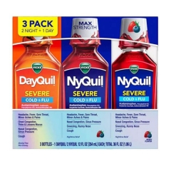 Siro giảm đau hạ sốt Vicks DayQuil & NyQuil Cold & Flu Severe 354ml x3 chai (1 Day + 2 Night Berry Flavor)