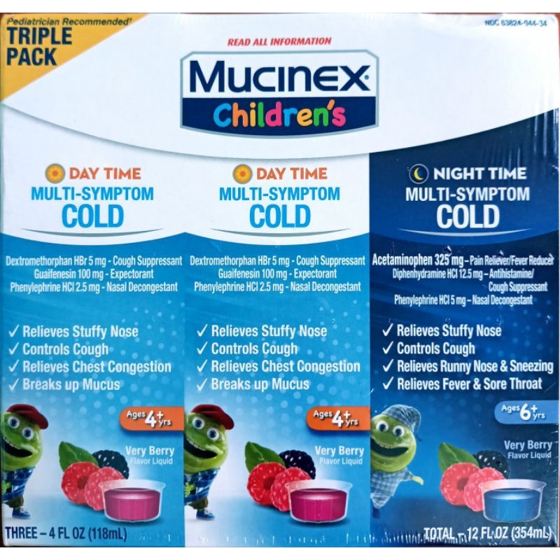 Siro ho trẻ em Mucinex Children’s Multi-Symptom Day & Night Cold Relief Liquid 354ml.