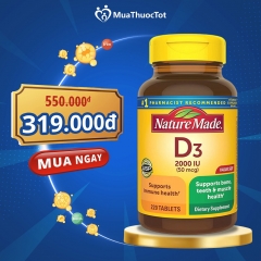 Viên uống bổ sung Vitamin D3 Nature Made Vitamin D3 2000IU (50mcg) 220 Viên.