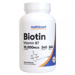 Viên Uống Ngăn Ngừa Rụng Tóc, Kích Thích Mọc Tóc Nutricost Biotin (Vitamin B7) 10,000mcg 240 Viên Của Mỹ