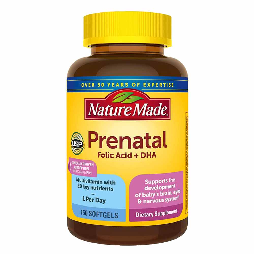 Viên uống bổ sung dinh dưỡng cho bà bầu và thai nhi Nature Made Prenatal Multi + DHA 200mg 150 viên của Mỹ
